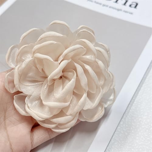 9cm Wedding Fabric Flower Brooch Pin Hair Clip for Women Men Elegant Big Camellia Rose Floral Brooches Lapel Pins Dainty Holiday Party Costume Dress Accessories Jewelry - color: Beige