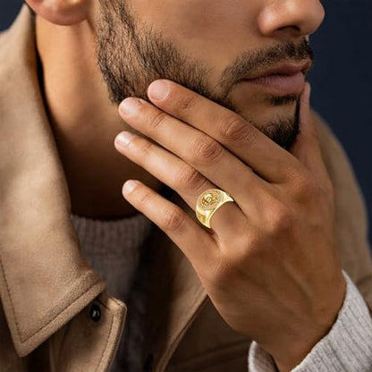Memento Mori Ring 925 Sterling Silver Gothic Skull Signet Rings Tree of Life for Men Stoic Jewelry Memento Vivere Gifts - color: Gold