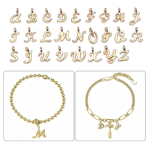 Alphabet Letter Charms,Mini A-Z Alphabet Charm Pendant Bead for DIY Personalized Jewelry Making Findings(4 sets/104pcs) - color: Golden