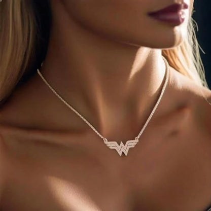 Tapp Collections Stainless Steel Superhero Pendant Necklace - color: Wonder-W / Steel Chain / Gold Color