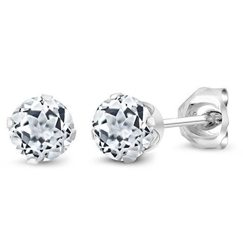 Gem Stone King 925 Sterling Silver Round 4MM Gemstone Birthstone Stud Earrings For Women Men - style: White Topaz, November