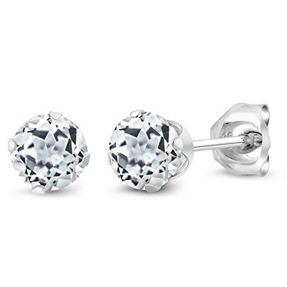 Gem Stone King 925 Sterling Silver Round 4MM Gemstone Birthstone Stud Earrings For Women Men - style: White Topaz, November