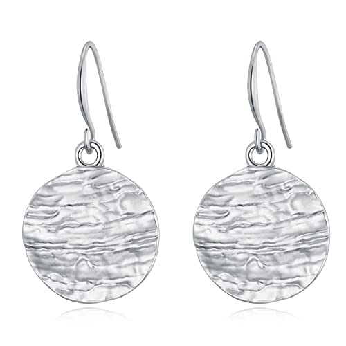 Gold Earrings 14k Gold Plated Hoop Earrings Dainty Pearl hoop Disc Coin Bead Starfish Teardrop Circle Dangle Drop Earrings for Women Hypoallergenic Jewelry Gifts - color: Hammered Disc-Silver