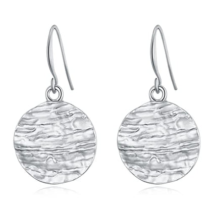 Gold Earrings 14k Gold Plated Hoop Earrings Dainty Pearl hoop Disc Coin Bead Starfish Teardrop Circle Dangle Drop Earrings for Women Hypoallergenic Jewelry Gifts - color: Hammered Disc-Silver
