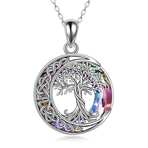 Tree of Life Necklaces S925 Sterling Silver Crystal Tree of Life Pendant Necklace Celtic Knot Moon Tree of Life Jewelry for Women Gifts - color: Purple