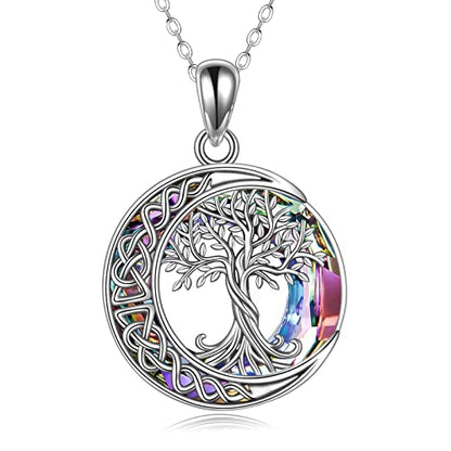 Tree of Life Necklaces S925 Sterling Silver Crystal Tree of Life Pendant Necklace Celtic Knot Moon Tree of Life Jewelry for Women Gifts - color: Purple