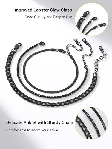 PROSTEEL Trendy Handcuffs Design/Customize Words Ankle Bracelet For Women, 316L Stainless Steel Anklets Silver/Gold/Black Tone, Hypoallergenic, Come with Box - style: 04.3 Layered-Cuban-Black