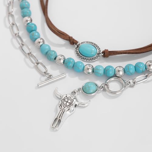 HUASAI Boho Necklaces for Women Dainty Layered Choker Necklace Bohemian Turquoise Necklace Statement Jewelry Western Cowgirl Country Concert Outfits Accessories - color: A-Boho