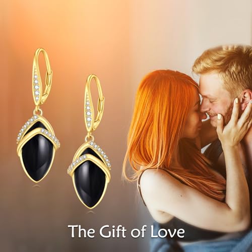 Sterling Silver Black Onyx Earrings for Women 18K Yellow Gold Plated Jewelry Gifts - style: Cubic Zirconia Rhombus