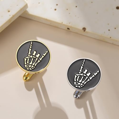 Dreamtimes Rock Skull Hand Cufflinks Halloween Shirt Cufflinks Figurine Sign Language Cuff Links Rock On Hand Gesture Stainless Steel Novelty Cuff Links for Men - style: Style 2-G
