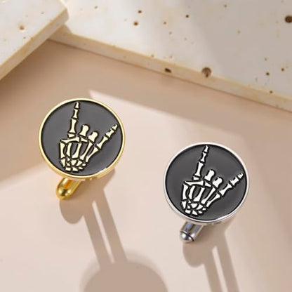 Dreamtimes Rock Skull Hand Cufflinks Halloween Shirt Cufflinks Figurine Sign Language Cuff Links Rock On Hand Gesture Stainless Steel Novelty Cuff Links for Men - style: Style 2-G
