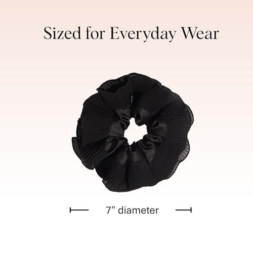 Kitsch Pleated Scrunchie for Women - 1pc | No Crease Hair Ties No Damage, Stylish and Comfortable Fabric Ponytail Holders for Everyday Hairstyles & Spooky Season Looks - color: Black (1pc)