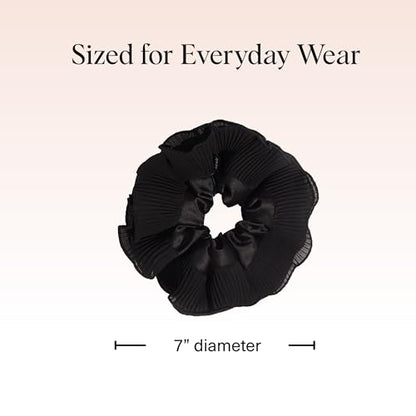 Kitsch Pleated Scrunchie for Women - 1pc | No Crease Hair Ties No Damage, Stylish and Comfortable Fabric Ponytail Holders for Everyday Hairstyles & Spooky Season Looks - color: Black (1pc)