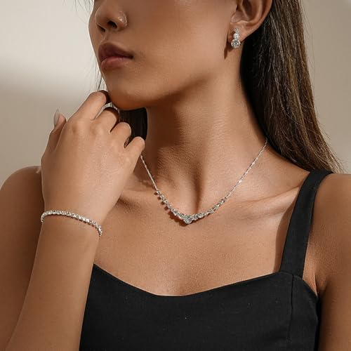 Crystal Wedding Jewelry Set, Necklace Earrings, for Accessories | Silver jewelry design, suitable almost occasions, non fading, non oxidizing, Valentine's Day gift, wedding jewelry sets - color: C