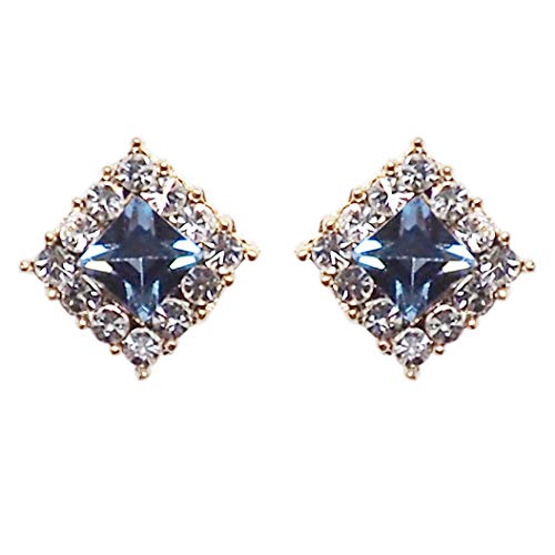 Star Clear Austrian Crystal Invisible Clip On Stud Earrings Blue Light Orange Purple Silver Square Rhinestone Screw Back Gold Dangle Clip Earrings - color: Square Light Blue