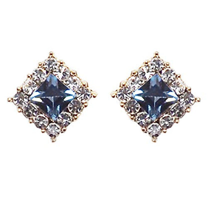 Star Clear Austrian Crystal Invisible Clip On Stud Earrings Blue Light Orange Purple Silver Square Rhinestone Screw Back Gold Dangle Clip Earrings - color: Square Light Blue