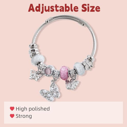 Charm Bracelets for Womens,Exquisite Cute Cartoon Friendship Silver Bracelets Stainless Steel Bangle, Womens Jewelry Suitable for Holiday Gifts and Birthday Gifts - color: Butterfly Bracelet