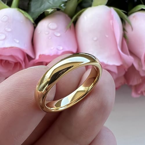 TUTISS 4mm 6mm 8mm 10mm Silver/Gold/White Tungsten Rings for Men Women Couple Fashion Jewelry Anniversary Engagement Wedding Bands Domed Polished I Love You Engraved Comfort Fit - color: 4mm Gold Tungsten I Love You