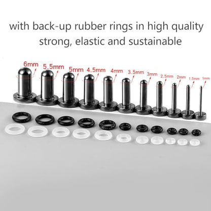 Casvort 22 PCS/16 PCS Hypoallergenic 18G-1'' Comfy Dead Stretching Plugs in 0.5mm Increments Saddle Plugs with Rubber Rings 316 Surgical Stainless Steel Crazy Ear Gauges Body Piercing Jewelry - color: Black 1-6mm 22 PCS