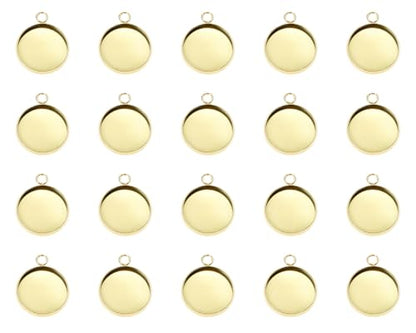 Shapenty Gold Stainless Steel Round Bezel Blanks Pendant Trays for Earrings Bracelet Necklace Keychain DIY Craft Resin Glass Cabochon Jewelry Making Projects Christmas Gift Hanging Charms, 20PCS - size: 16mm