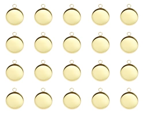 Shapenty Gold Stainless Steel Round Bezel Blanks Pendant Trays for Earrings Bracelet Necklace Keychain DIY Craft Resin Glass Cabochon Jewelry Making Projects Christmas Gift Hanging Charms, 20PCS - size: 16mm