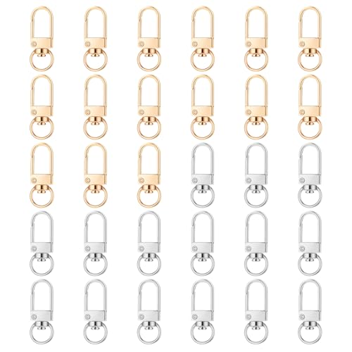 Lobster Claw Clasp 30 PCS Gold & Silver Keychain Hooks 360°Swivel Snap Hooks Metal Rotating Lanyard Hook Small Key Chain Rings for Jewelry Making Purse Bag Connector DIY Making Kit Accessories