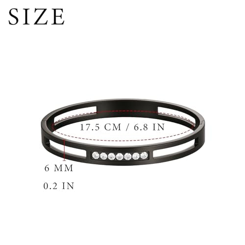 MILAKOO 6/8mm Gold/Silver Color Bangle Hollow Stainless Steel with Rhinestone Bracelets - color: Black, size: 6mm