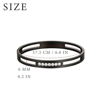 MILAKOO 6/8mm Gold/Silver Color Bangle Hollow Stainless Steel with Rhinestone Bracelets - color: Black, size: 6mm