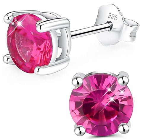 Adabele Authentic Sterling Silver Birthstone Stud Earrings 6mm 8mm Cubic Zirconia Imitation Diamond Gemstone Hypoallergenic Nickel Free Tarnish Resistant Women Fine Jewelry - color: July, size: 8mm/2 Carat/Large