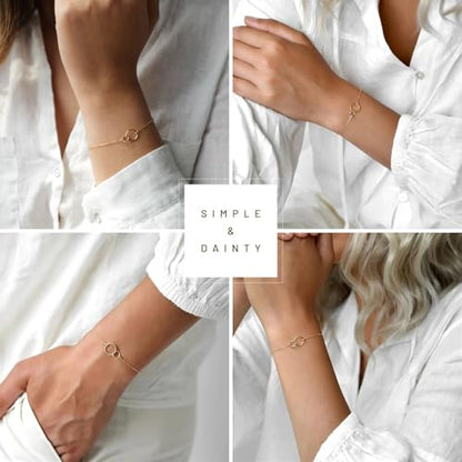 Solid 925 Sterling Silver Bracelets for Women, Dainty Interlocking Circles Cubic Zirconia Adjustable Chain Bracelet, Trendy Stackable Link Bracelets, Simple Cute Jewelry Gifts - color: Gold Interlocking Circles