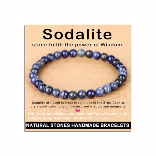 AD Beads Handmade Gemstone Stretch Elastic Bracelet Crystal Healing Reiki Nature's Beauty and Spiritual Essence Unisex (6mm, Blue Sodalite) - color: Blue Sodalite, size: 6mm