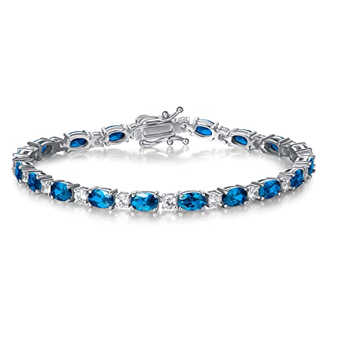 FANCIME Glamour Radiance Sterling Silver Birthstone Tennis Bracelets 7" | Charm Fine Jewelry Birthday Gifts for Women - color: Topaz