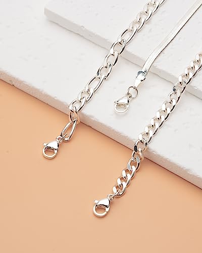 Sterling Silver Ankle Bracelets for Women Strong Lobster Clasp - Cuban Link, Figaro, Rope, Flat Mariner, Snake Herringbone, Satellite, Paperclip - Summer Beach Waterproof Silver Anklet - color: Curb,Figaro,Snake