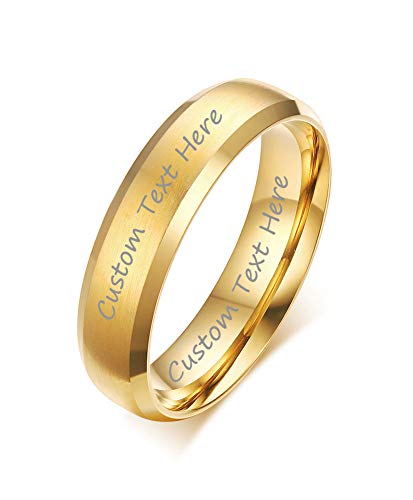 VNOX Customize Personalized 6MM/8MM Tungsten Carbide/Stainless Steel Simple Matte Brushed Finish Wedding Band Engagement Rings for Men Women,Size 5-14 - color: Gold Plated-6mm-stainless-steel