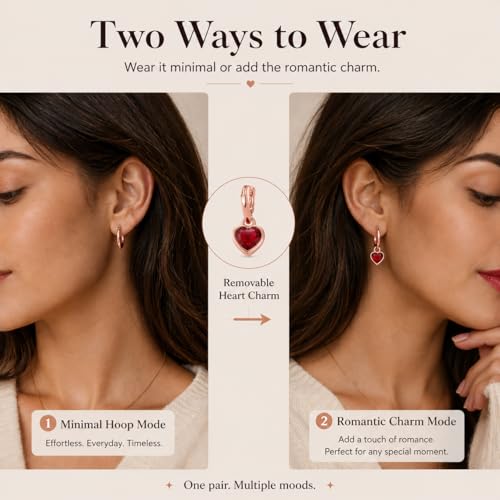 ARSIS Heart Charm Huggie Hoop Earrings for Women, Dainty 18K Gold Plated Heart Drop Hoops with CZ, Hypoallergenic, 925 Sterling Silver Posts, Tarnish-Free, Lightweight Jewelry Gift for Her - color: Rose Gold Heart Drop