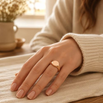 MYNENEY Stainless Steel Round Statement Pinky Signet Rings for Men Women - color: Custom-Rose Gold
