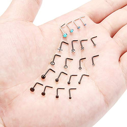 20G 1.5mm 2mm 2.5mm 3mm 3.5mm 4mm Opal Clear Diamond CZ Nose L Shaped Studs Rings Piercing Jewelry 4-20PCS - color: 20PCS - Black