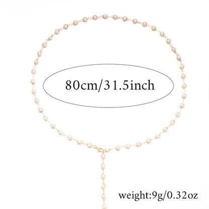 Colorful Crystal Long Necklace for Women Dainty Boho Y-Shaped Color Bead Necklaces Sparkly Rhinestone Pendant Layered Gold Long Chain Choker Good Luck Trend Jewelry Gift Jewelry - color: Pearl-Silver