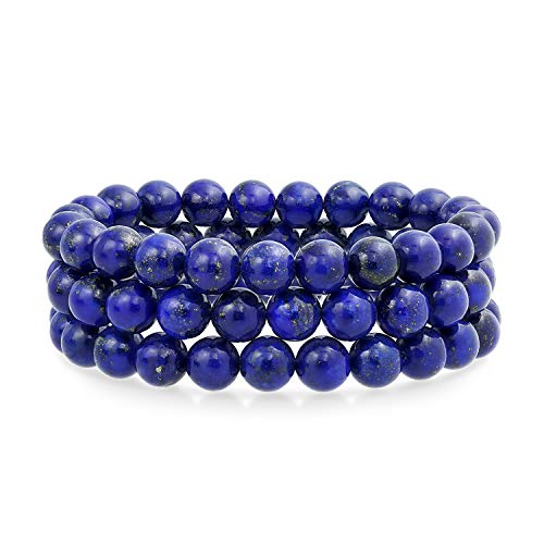 Bling Jewelry Genuine 8MM Gemstone Ball Bead Stretch Bracelet Stackable (3 Set) - color: Blue Lapis