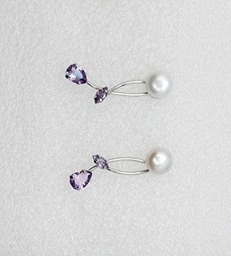 Faship Genuine 10mm Freshwater Pearls Floral Necklace Earrings Set | Premium CZ Crystal, Gorgeous, Sparkling - color: Purple