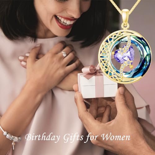 TOUPOP Birthstone Necklace Women Sterling Silver Moon Star Birthday Jewelry | Celtic Moon Pendant with Blue Crystal Anniversary Christmas Jewelry Gifts for Wife Mom Her - color: B-06-Alexandrite-Gold