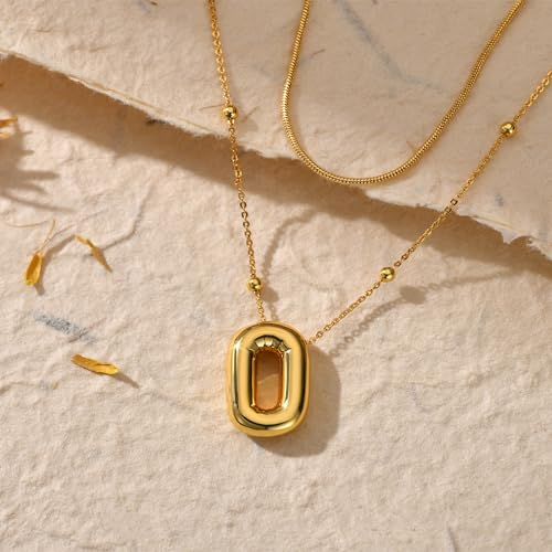 LUCA SMITH 2-Piece Initial Necklaces for Women, Dainty Balloon Bubble A-Z Letter Necklace Set, Name Letter Alphabet Pendant Layered Choker Necklaces Personalized Jewelry Gift - color: Gold bubble letter necklace, style: Initial Set-O