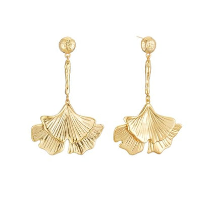 Sylph Large Gold Earrings for Women, Chunky Gold Statement Drop Dangle Earring Maple Leave Ginko Leaf Jewelry Gifts - style: Large Ginko Leaf Earrings