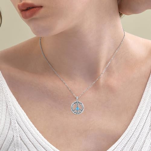 VONALA Sterling Silver Necklace Moss Agate/Turquoise/Larimar/Aquamarine/Opal/Black Onyx/Rose Quartz/Moonstone Pendant Teardrop Necklace Jewelry Gift for Women - style: Peace Sign