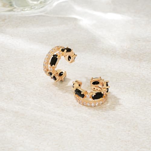 WEARON Ear Cuff Earrings for Women, Ear Cuffs Non Piercing, 14K Gold Plated Jewelry Zircon Diamond Turquoise Earrings Hypoallergenic Jewelry Gifts for Woman - color: Black/Single