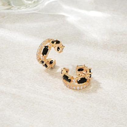 WEARON Ear Cuff Earrings for Women, Ear Cuffs Non Piercing, 14K Gold Plated Jewelry Zircon Diamond Turquoise Earrings Hypoallergenic Jewelry Gifts for Woman - color: Black/Single