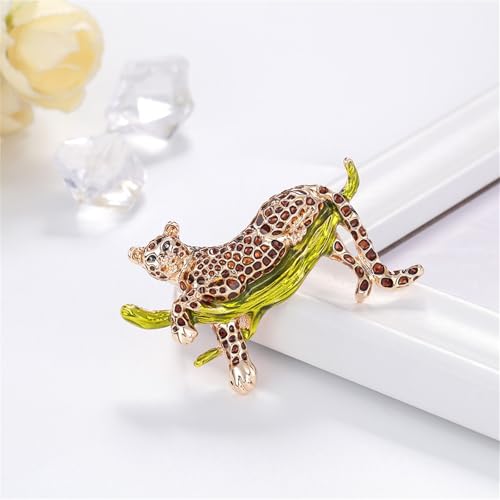Luxury Crystal Tiger Brooch Pins for Women Men Vintage Gold-Tone Climbing Black Spots Leopard Brooch Fashion Panther Cougar Pin Suit Jackets Coat Animal Jewelry Gift - style: Gold Cheetah