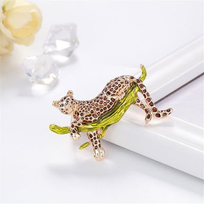 Luxury Crystal Tiger Brooch Pins for Women Men Vintage Gold-Tone Climbing Black Spots Leopard Brooch Fashion Panther Cougar Pin Suit Jackets Coat Animal Jewelry Gift - style: Gold Cheetah