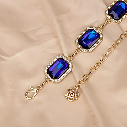 ILuvatar Green Glass Diamond Chain Belt - Metal Women's Western Style Dress Belt - color: Gold-s-blue