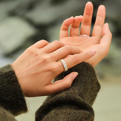 STORYJEWELLERY Gold Plated Wedding Bands for Women, Eternity Band Rings for Women, Cubic Zirconia Travel Wedding Ring, 18K Gold Plated Eternity Rings
